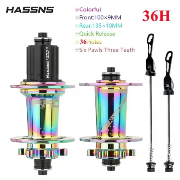 1 Pcs - 19 Moyeux avant + arriére HASSNS PRO7 36H (Rain-Bow)